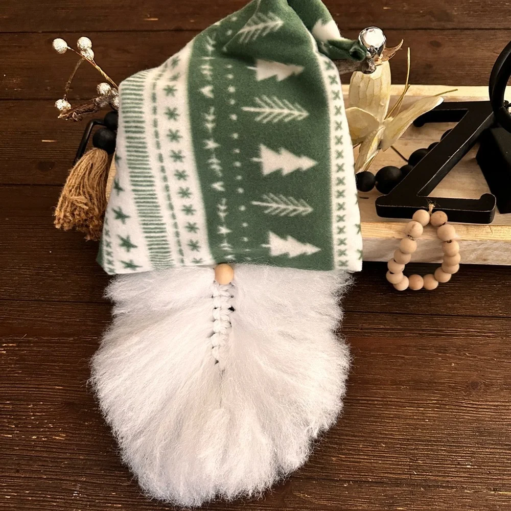 Hand crafted Green and White rustic Christmas hanging Gnome Decor